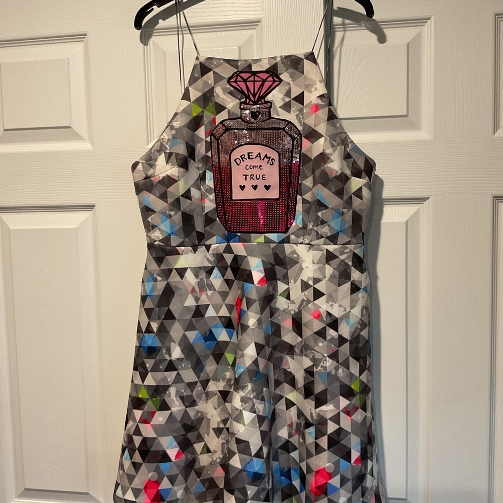 3NY Red Vintage Graphic Dreams Come True Bottle Sequin Babydoll Dress Whimsigoth